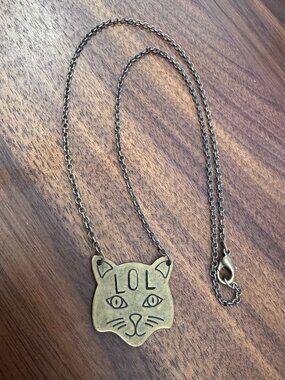 LOL Cat Brass Necklace